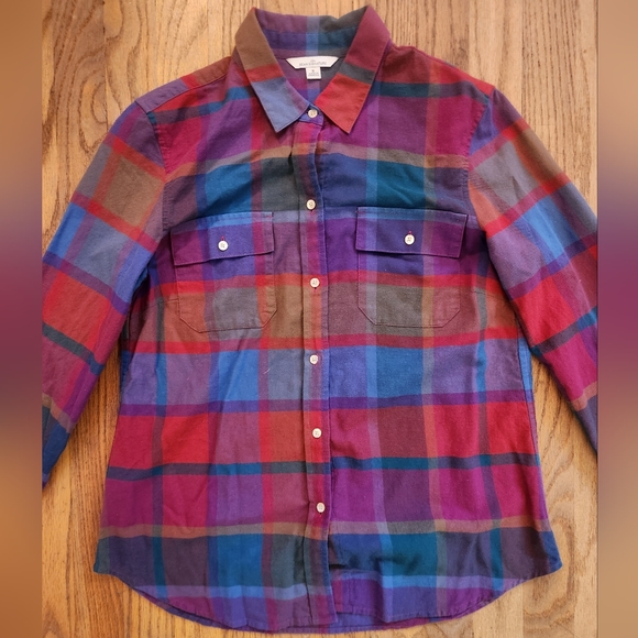LL Bean Signature Lightweight Women's Button-Up Flannel Size 8 100% Cotton - Picture 2 of 6